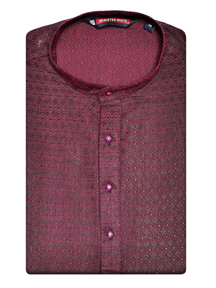 Men’s Cotton Dark Wine Jacquard Kurta 30035