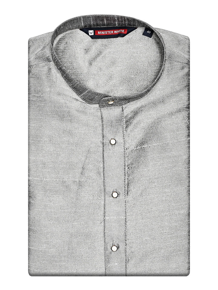 Men's Dupion Satin Silver Mandarin Collar Kurta 11001