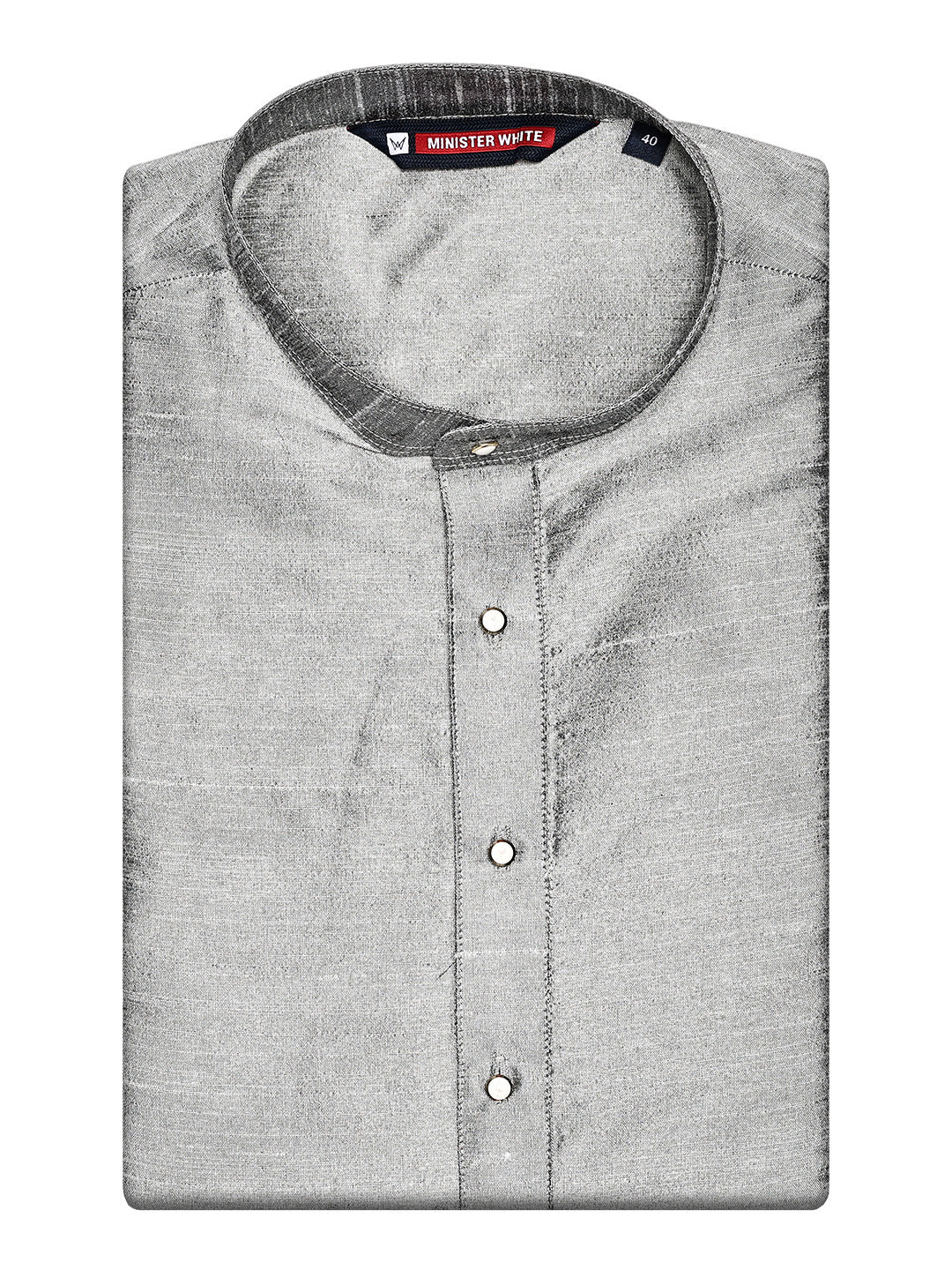 Men's Dupion Satin Silver Mandarin Collar Kurta 11001