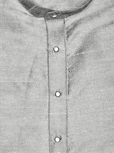 Men's Dupion Satin Silver Mandarin Collar Kurta 11001