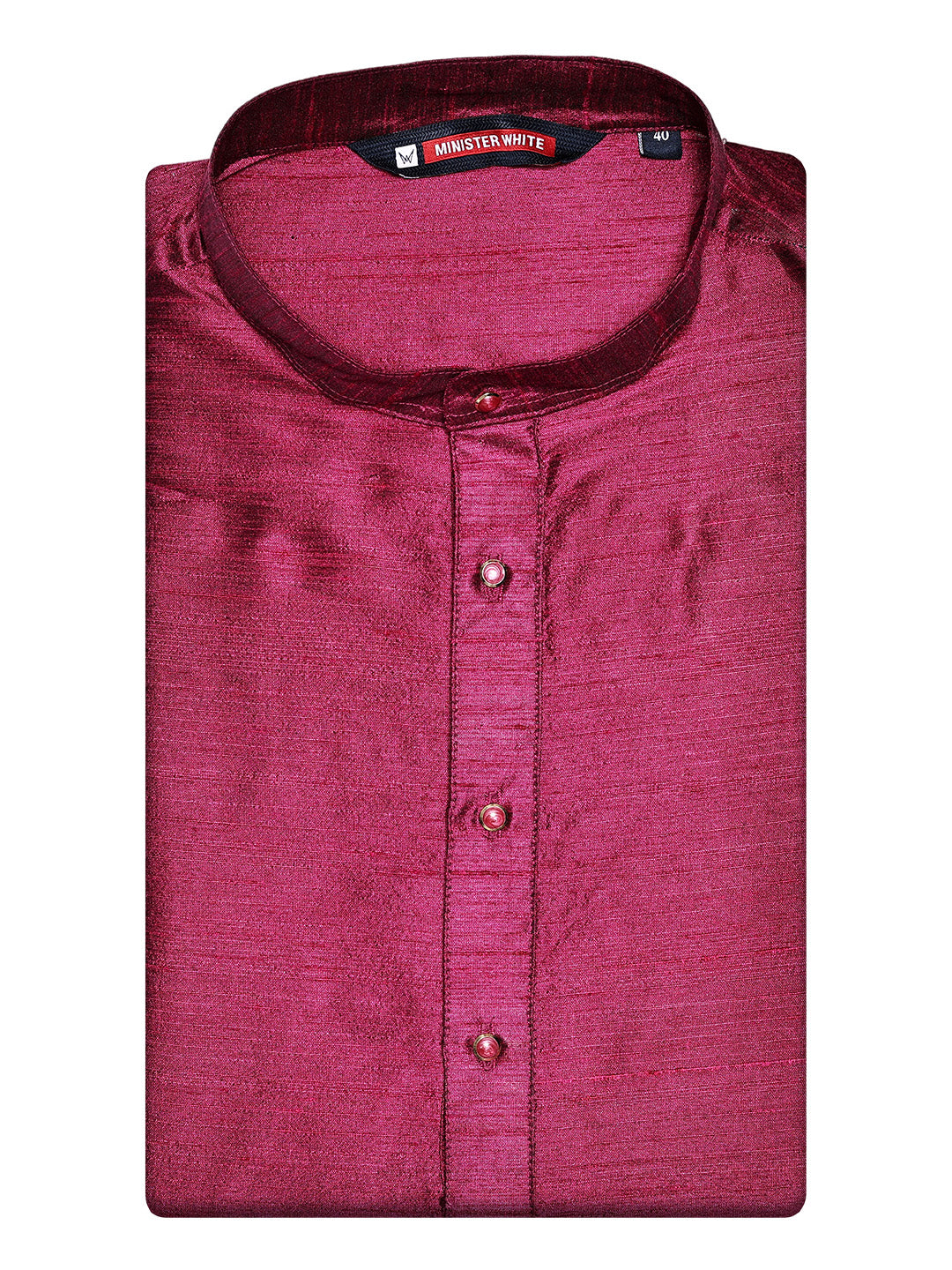 Men's Dupion Satin Maroon Mandarin Collar Kurta 11001