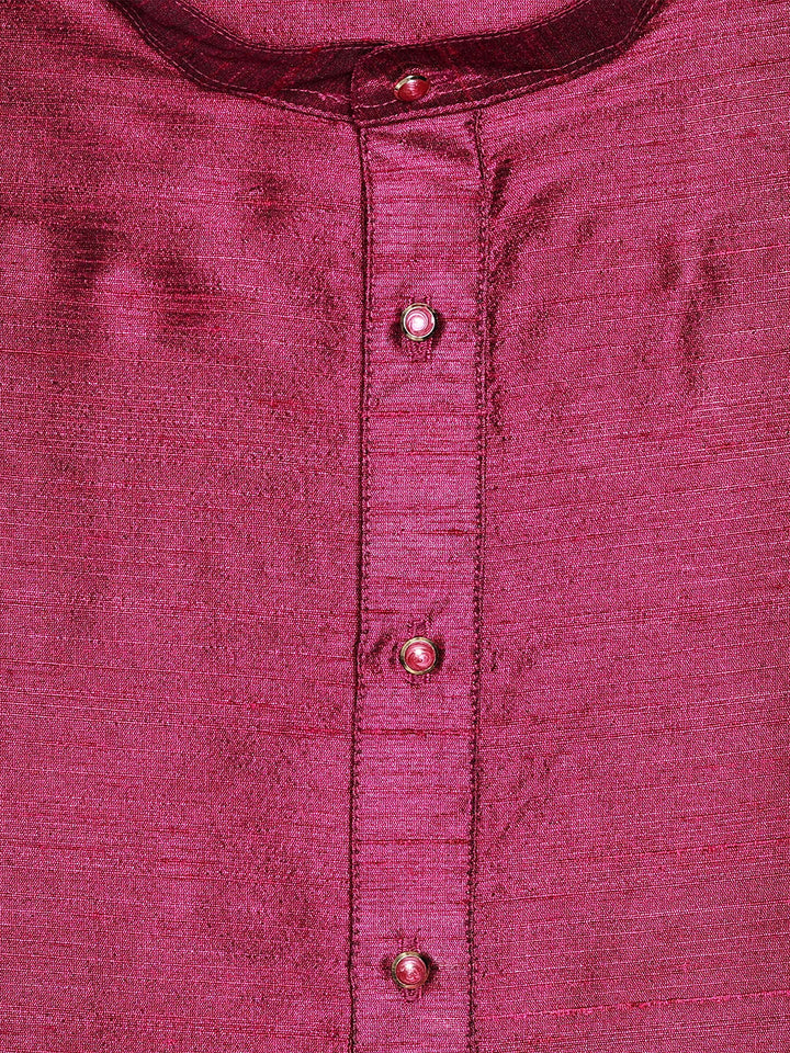 Men's Dupion Satin Maroon Mandarin Collar Kurta 11001