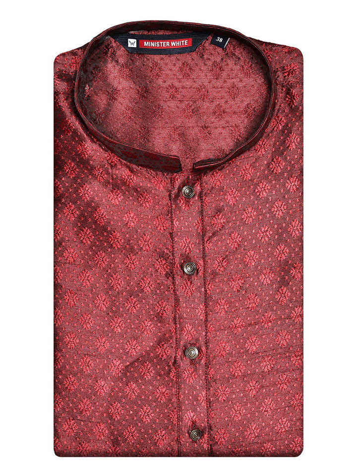Men's Red Cotton Blend Jacquard Shine Finish Kurta 30007