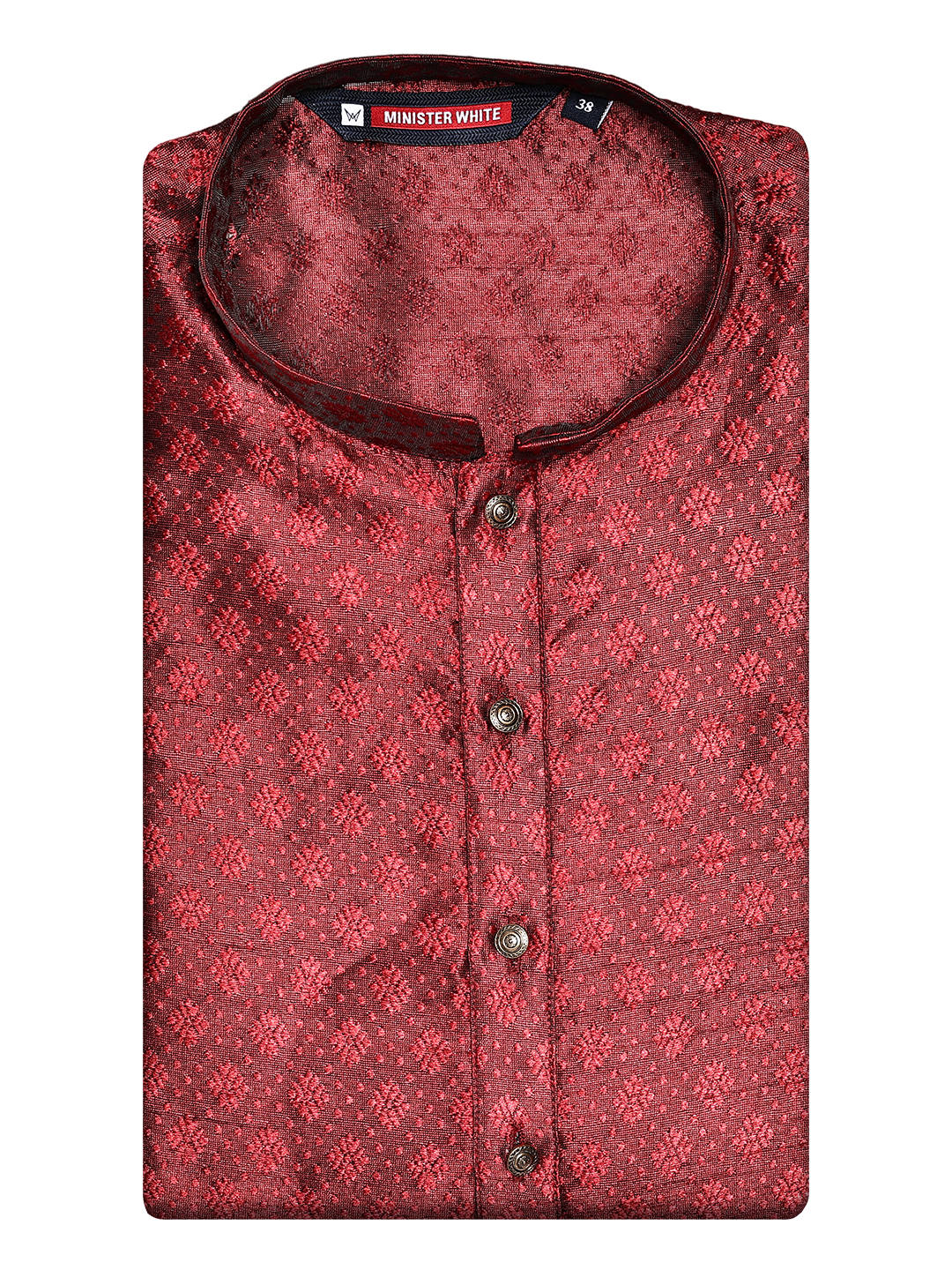 Men's Red Cotton Blend Jacquard Shine Finish Kurta 30007