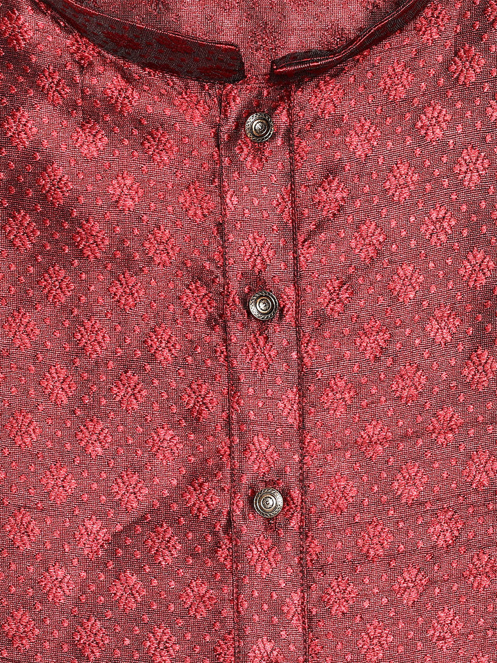 Men's Red Cotton Blend Jacquard Shine Finish Kurta 30007