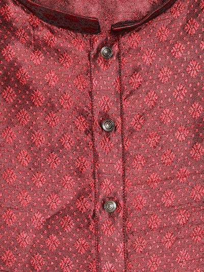 Men's Red Cotton Blend Jacquard Shine Finish Kurta 30007