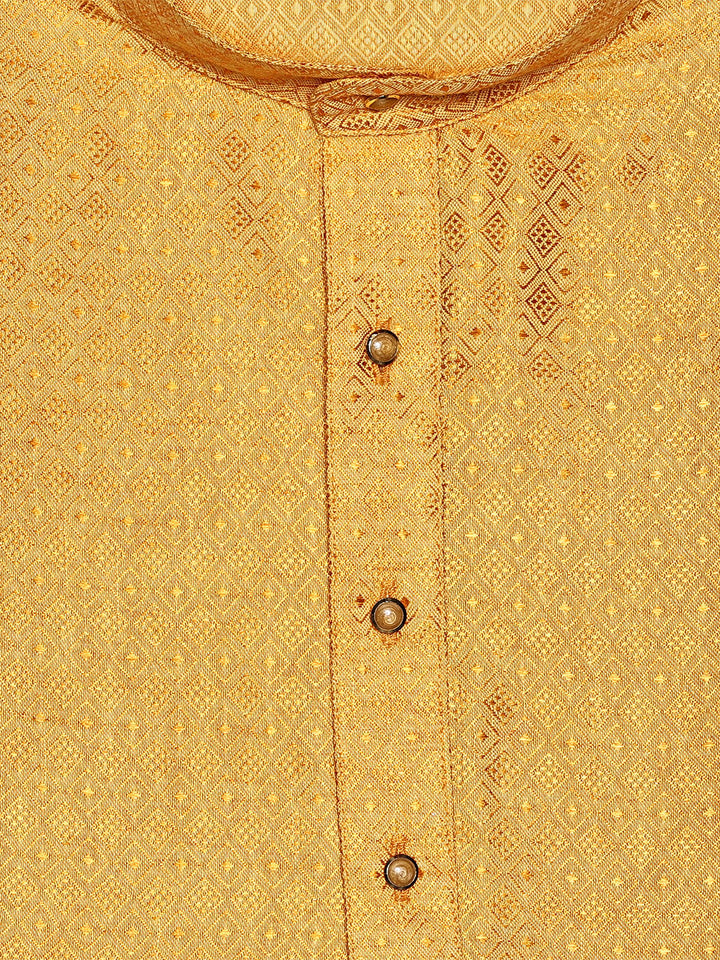 Men’s Cotton Mustard Yellow Jacquard Kurta 30035