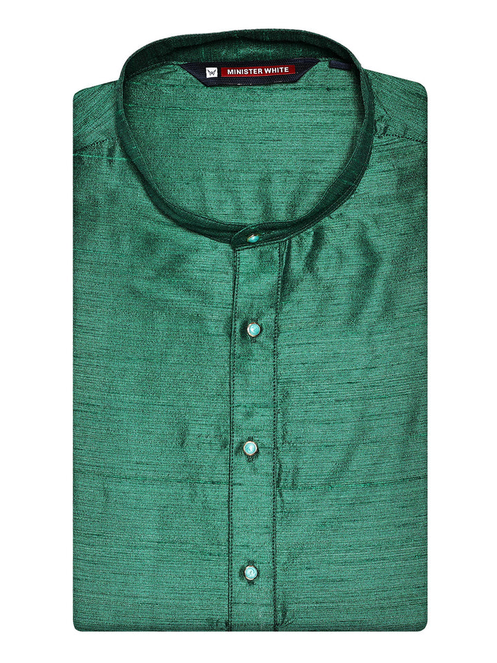 Men's Dupion Satin Emerald Green Mandarin Collar Kurta 11001