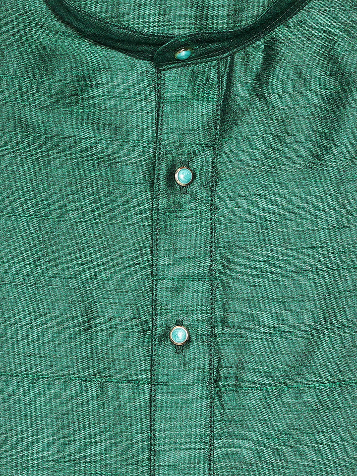 Men's Dupion Satin Emerald Green Mandarin Collar Kurta 11001