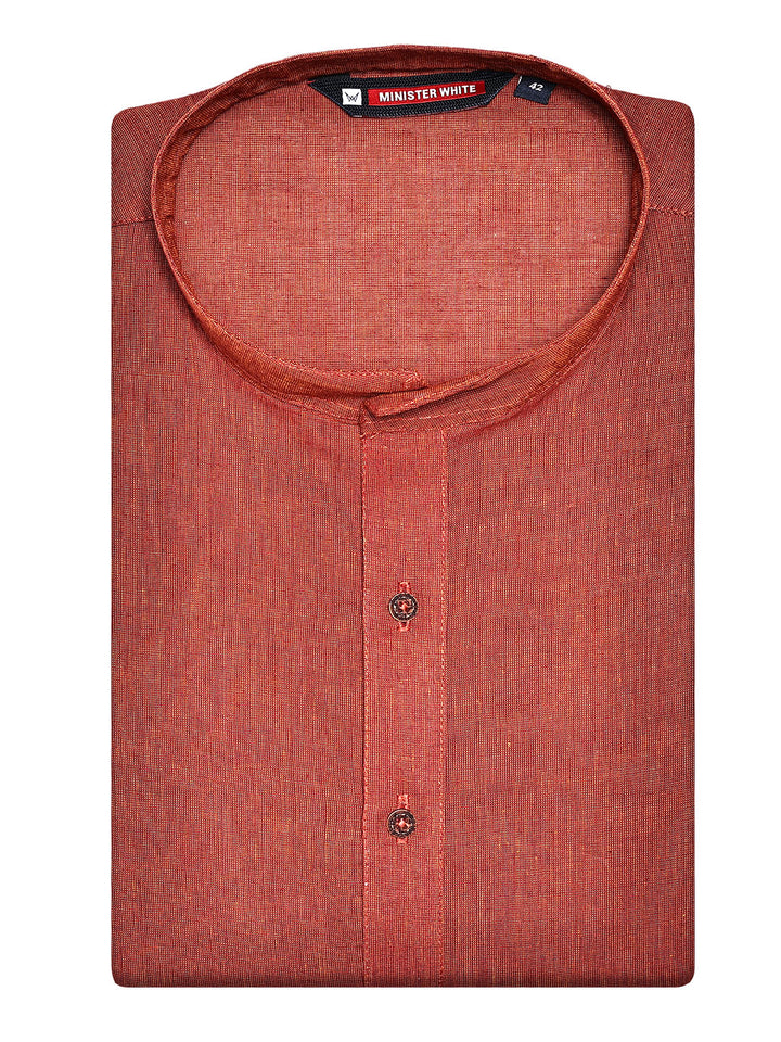 Men's Cotton Blend Rust Colour Mandarin Collar Kurta Shirt  10008