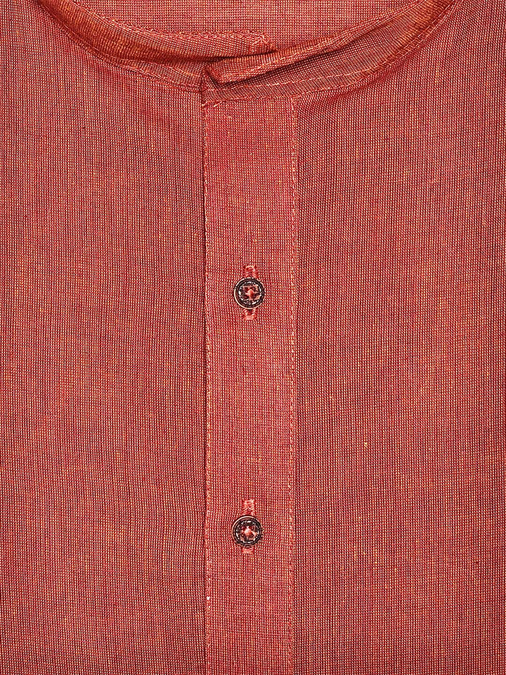 Men's Cotton Blend Rust Colour Mandarin Collar Kurta Shirt  10008