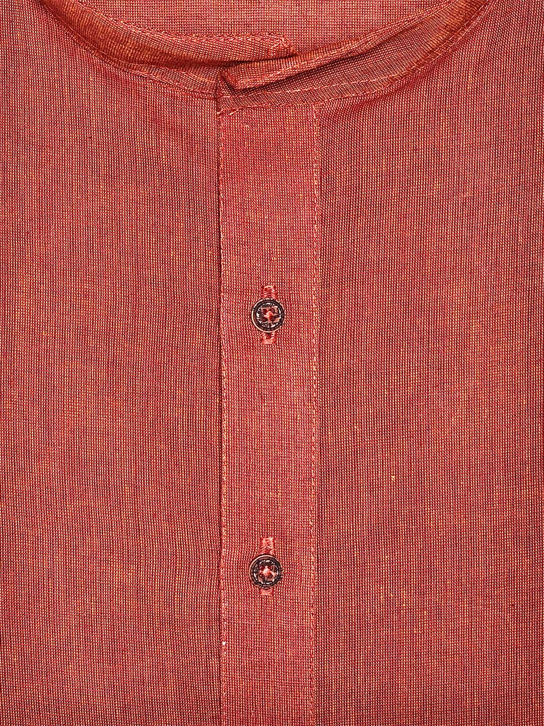 Men's Cotton Blend Rust Colour Mandarin Collar Kurta Shirt  10008