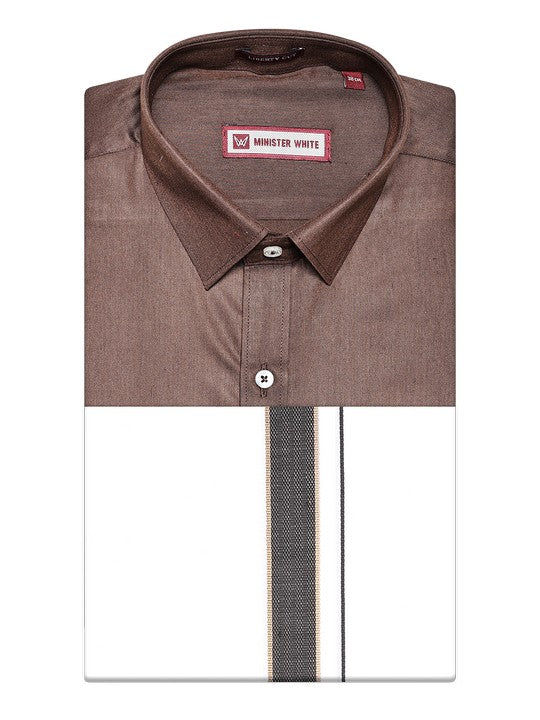 Men's Brown Shirt with Matching Fancy Border Dhoti Combo Haiku