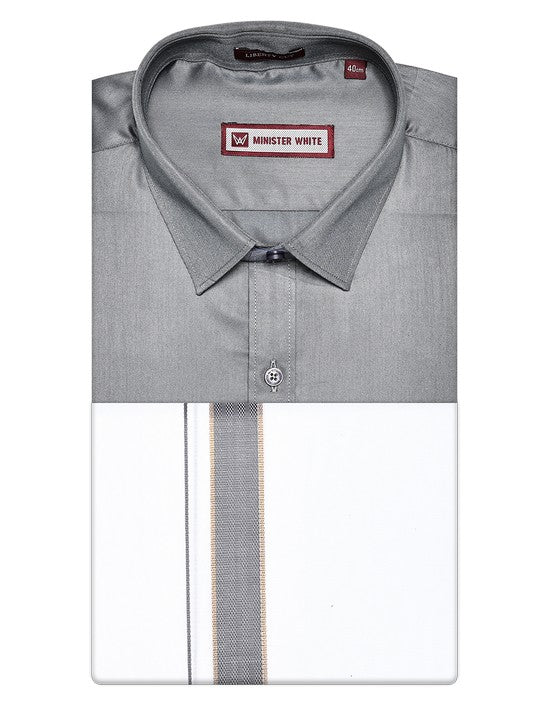 Men's Grey Shirt with Matching Fancy Border Dhoti Combo Haiku