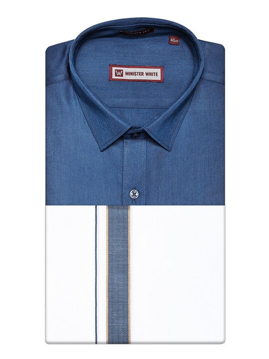 Men's Blue Shirt with Matching Fancy Border Dhoti Combo Haiku