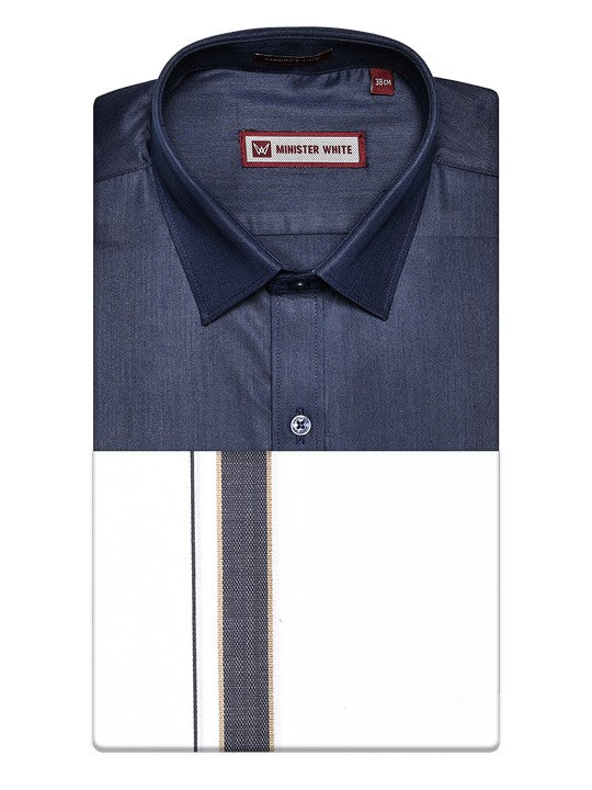 Men's Navy Shirt with Matching Fancy Border Dhoti Combo Haiku