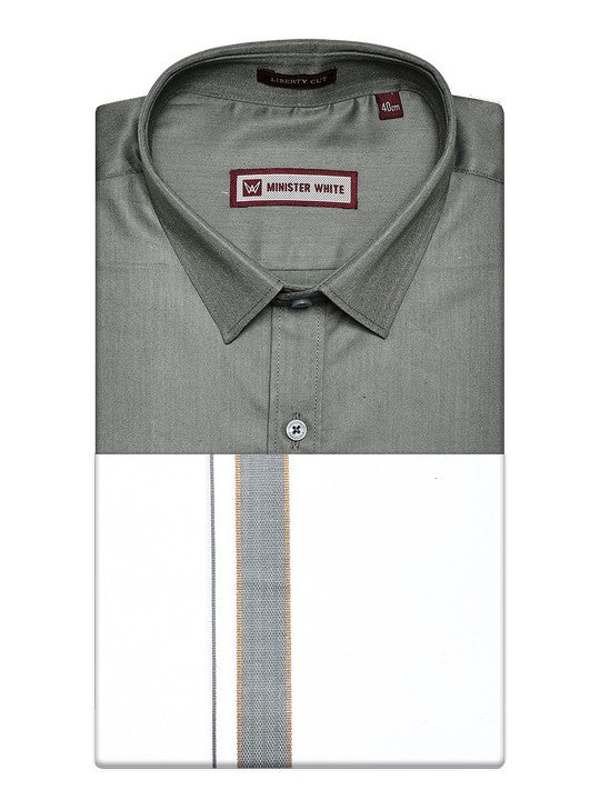 Men's Cement Color Shirt with Matching Fancy Border Dhoti Combo Haiku