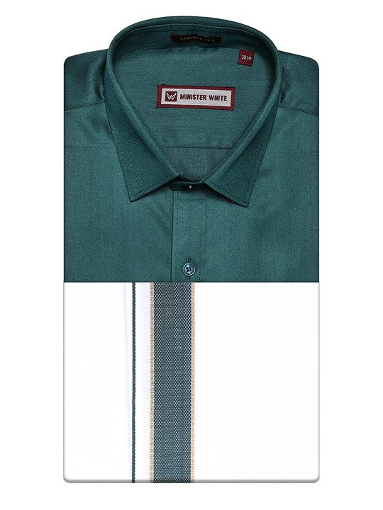 Men's Green Shirt with Matching Fancy Border Dhoti Combo Haiku