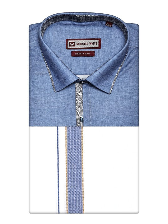 Men's Cotton Blue Color Regular Fit Shirt with Matching Border Dhoti Impress Print
