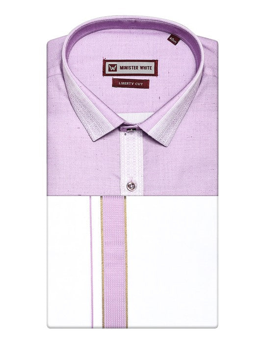 Men's Cotton Lilac Color Regular Fit Shirt with Matching Border Dhoti Impress Print