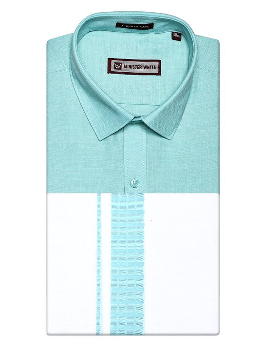 Men's Sea Green Shirt with Matching Fancy Border Dhoti Combo Google
