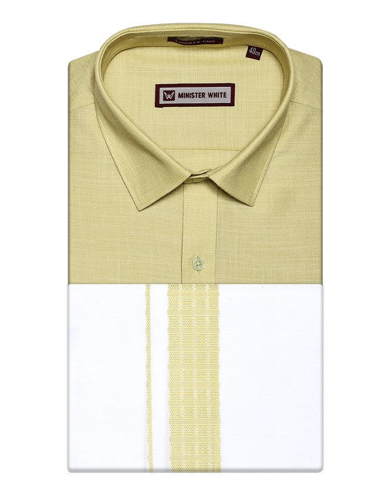 Men's Light Olive Shirt with Matching Fancy Border Dhoti Combo Google