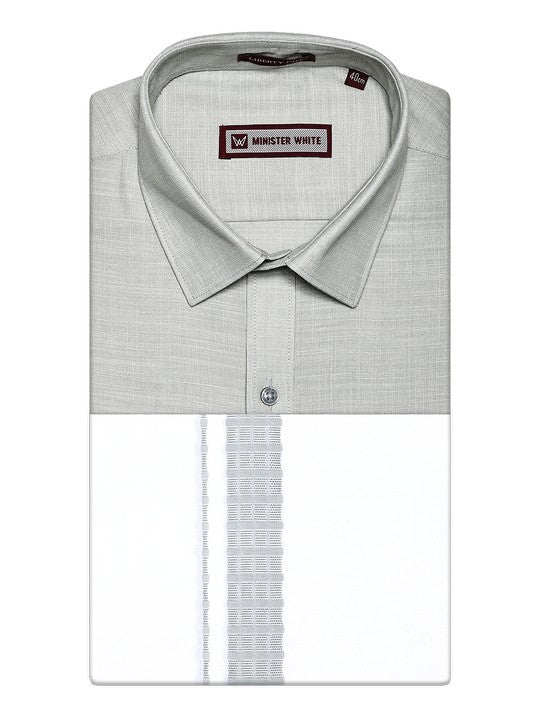 Men's Grey Shirt with Matching Fancy Border Dhoti Combo Google