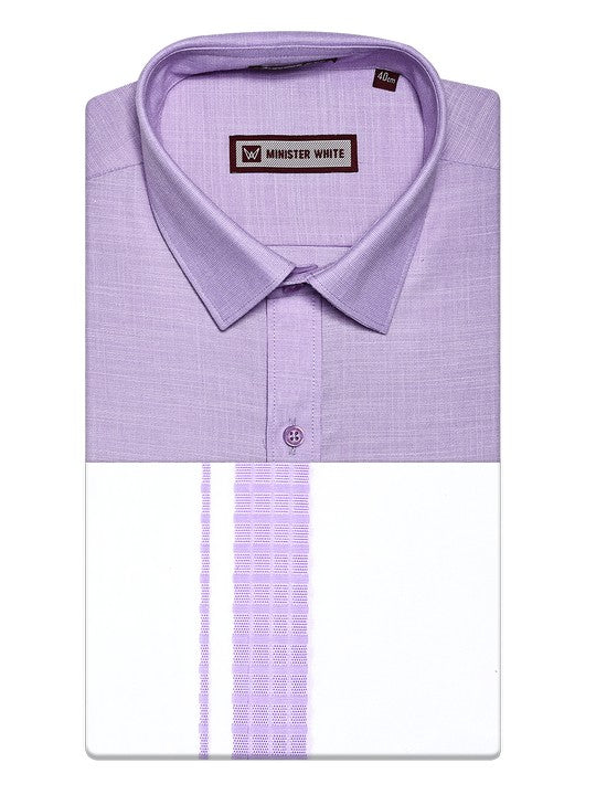 Men's Lavender Shirt with Matching Fancy Border Dhoti Combo Google