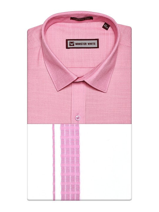 Men's Pink Shirt with Matching Fancy Border Dhoti Combo Google