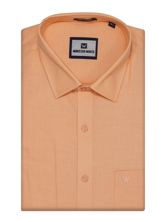 Mens Cotton Linen Regular Fit Peach Colour Shirt Azuro Linen by Minister White