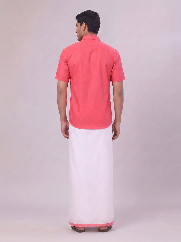 Mens Cotton Pink Matching Shirt and Dhoti Combo Luster