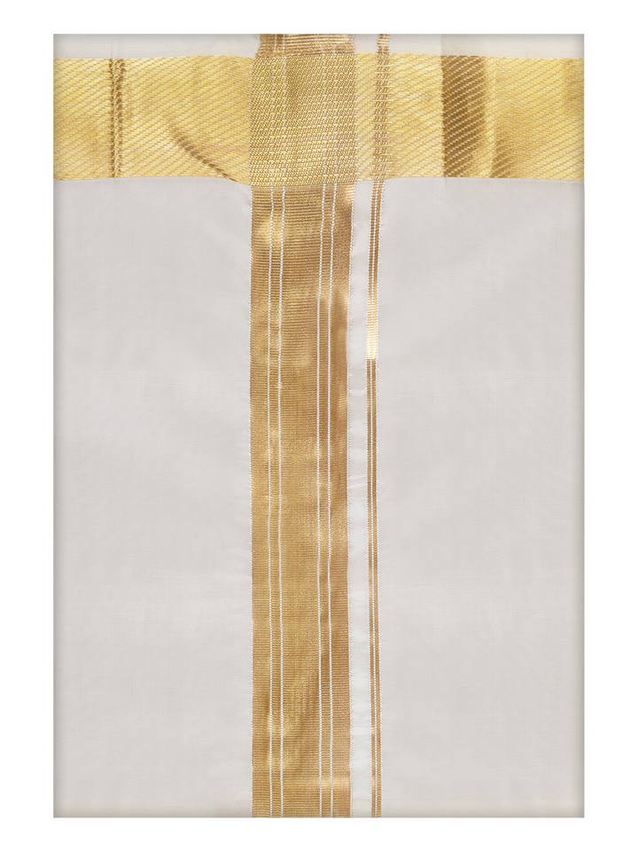 Mens Art Silk 100k Gold Jari Border Dhoti Finesse