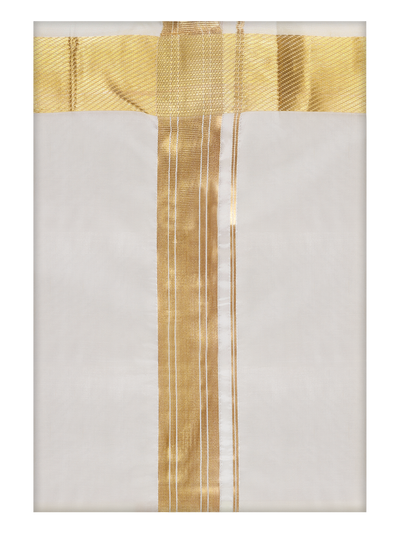 Mens Art Silk 100k Gold Jari Border Dhoti Finesse