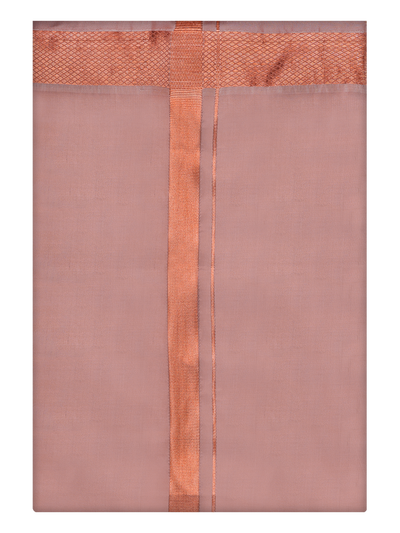 Mens Art Silk Dark Copper Full Sleeves Shirt with Copper Jari Border Dhoti Combo Finesse