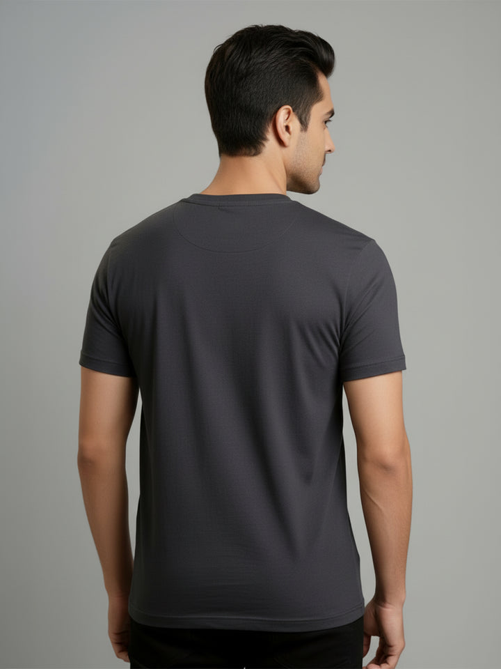 Men's Dark Grey Regular Fit Round Neck T-Shirt Crisper