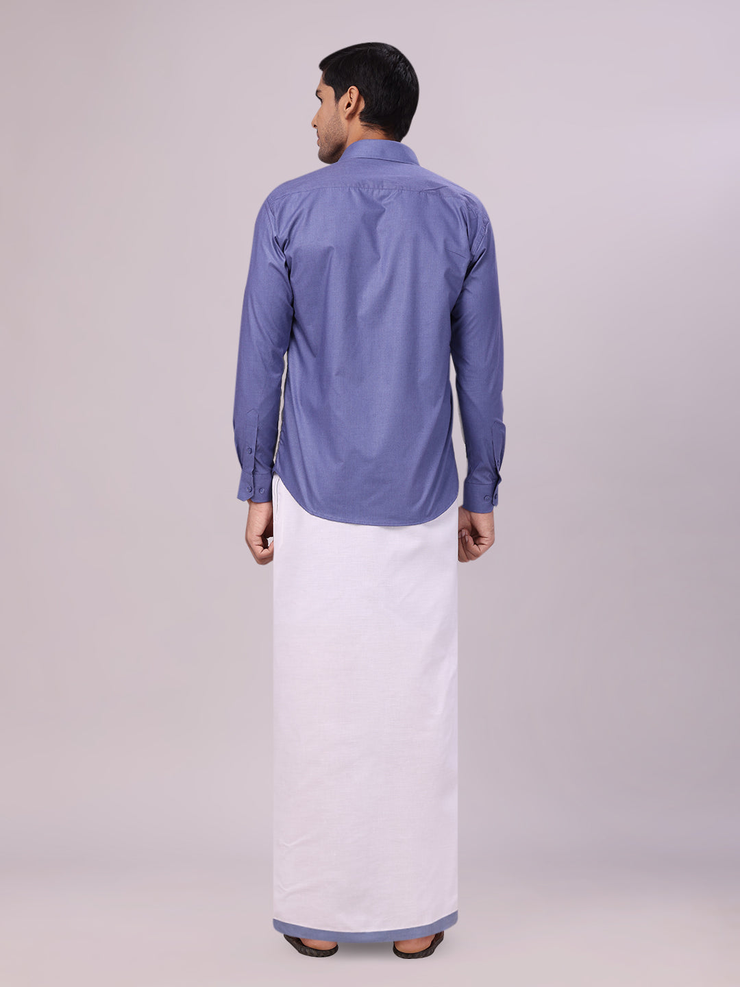 Men's Blue Color Shirt with Matching Border Dhoti Combo Casper back pose