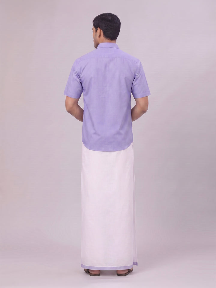 Mens Cotton Light Purple Matching Shirt and Dhoti Combo Luster
