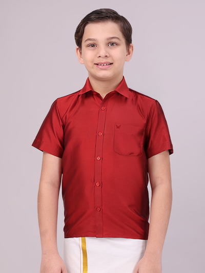 Boys Dupion Satin Rust Colour Half Sleeves Shirt 