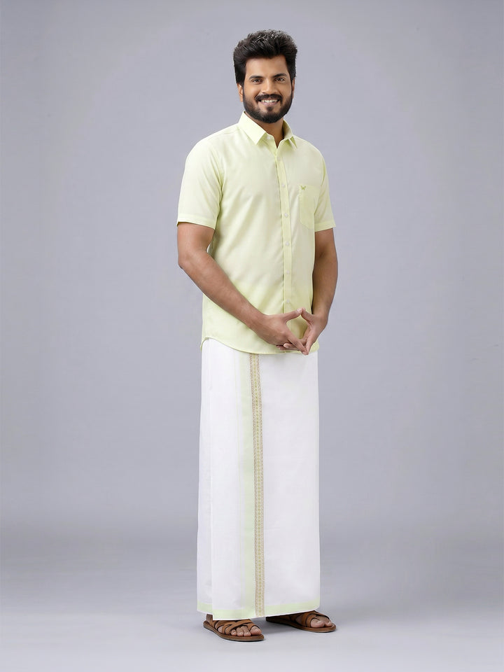 Men's Cotton Light Green Matching Shirt with Fancy Printed Border Dhoti Combo Luster Trend
