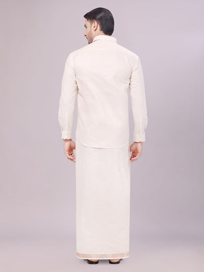 Mens Almond Tissue Jacquard Shirt with Matching Dhoti Combo Zeebra back pose