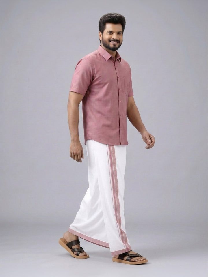Men's Cotton Dark Pink Matching Shirt with Fancy Printed Border Dhoti Combo Luster Trend