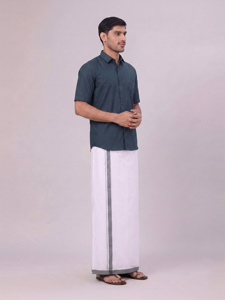 Mens Cotton Dark Green Matching Shirt and Dhoti Combo Luster