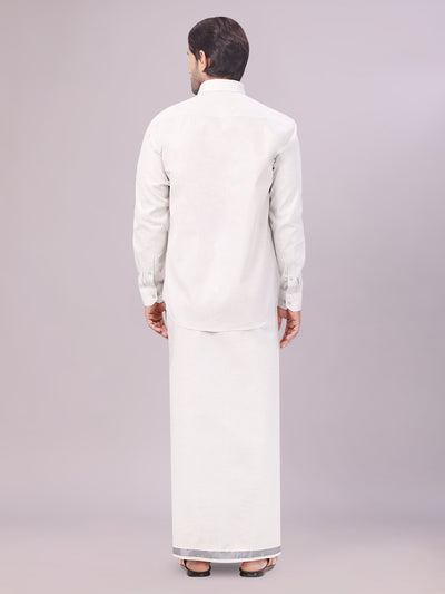 Men's Tissue Grey Color Dhoti Shirt Wedding Combo Maverick back pose