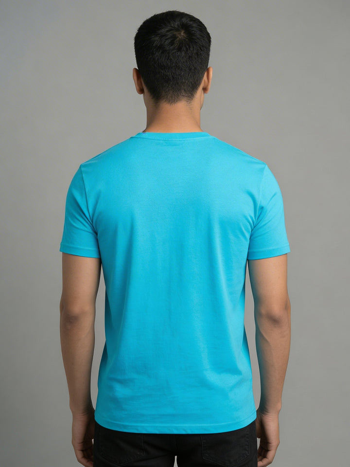 Men's Aqua Regular Fit V-Neck T-Shirt Caliber