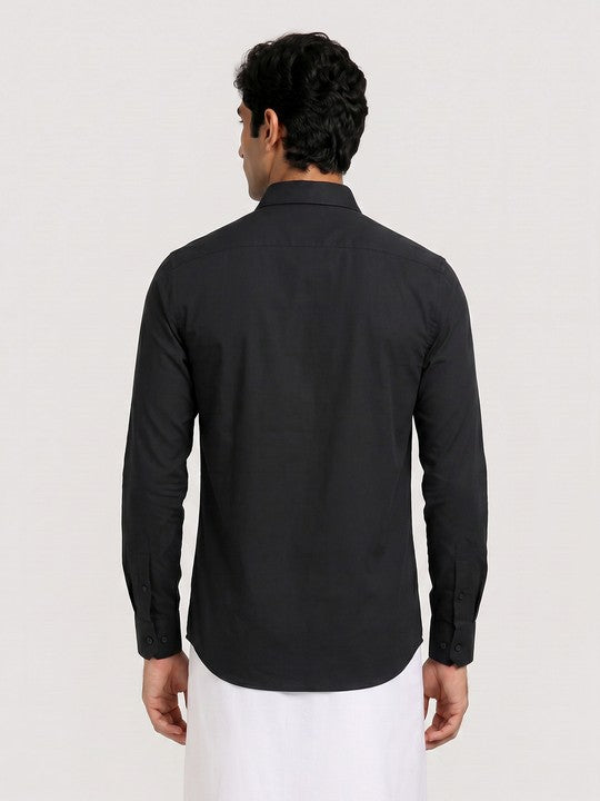 Mens Cotton Regular Fit Black Colour Shirt Saranam