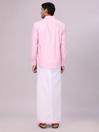 Men's Cotton Pink Matching Shirt and Dhoti Combo Luster back pose