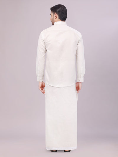 Men's Silver Color Jacquard Shirt with Matching Flexi Dhoti Combo Zeebra back pose