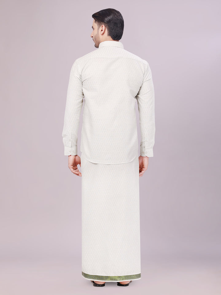 Mens Olive Green Colour Jacquard Shirt with Matching Flexi Dhoti Combo Zeebra