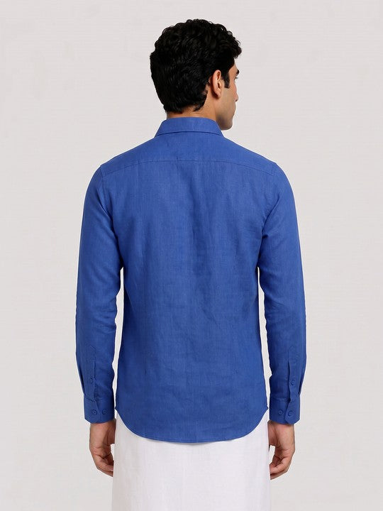 Mens Cotton Blue Colour Regular Fit Shirt Glance