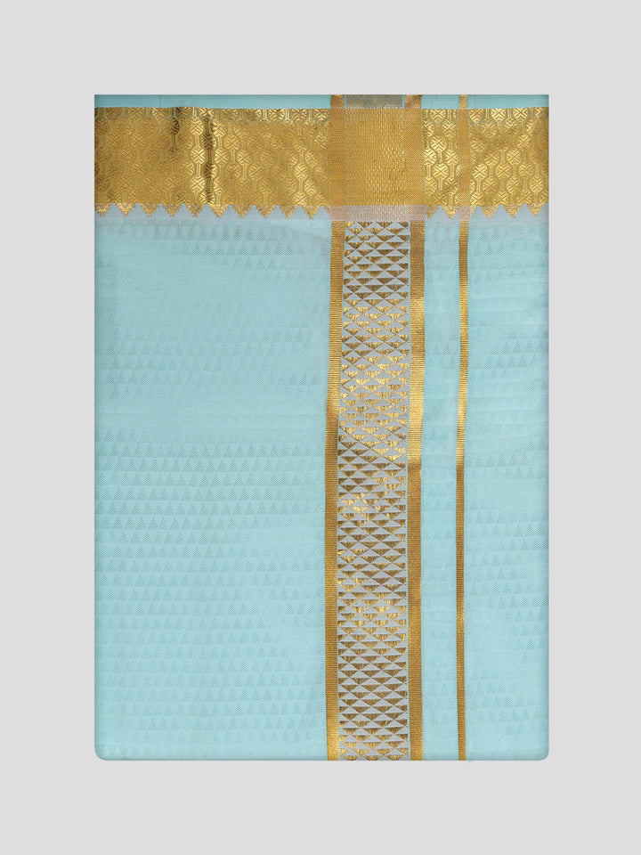 Mens Art Silk Mint Full Sleeves Shirt with 2 1/2" Gold Jari Border Dhoti Combo Nautica